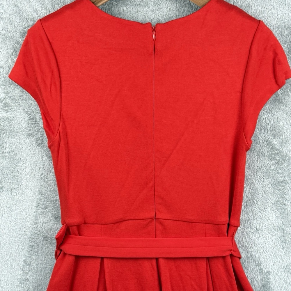 Boden Dress Women 8 Red Ponte Knit Belted Fit & Flare S/S Stretch Casual Classic - Picture 9 of 14